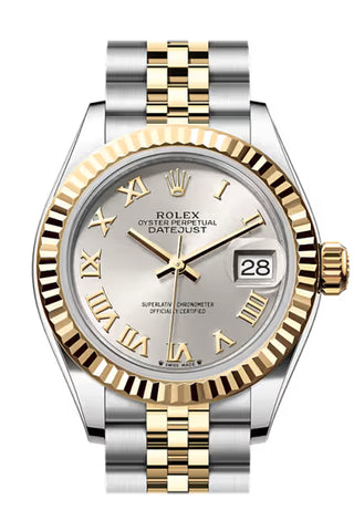 Rolex 279173 Datejust 28 Silver Roman Dial Fluted Bezel Yellow Gold Steel Jubilee Bracelet
