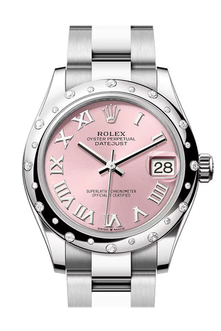 Rolex 278344RBR Datejust 31 Pink Roman Dial Dome Diamond Bezel White Gold Oyster Bracelet