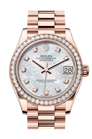 Rolex 278285RBR Datejust 31 Mop Diamond Dial Diamond Bezel Rose Gold President Bracelet