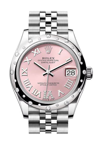 Rolex 278344RBR Datejust 31 Pink Roman Pave 6 Dial Dome Diamond Bezel White Gold Jubilee Bracelet
