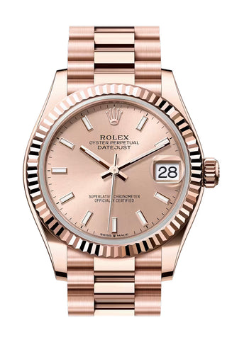 Rolex 278275 Datejust 31 Rose Dial Fluted Bezel Rose Gold President Bracelet