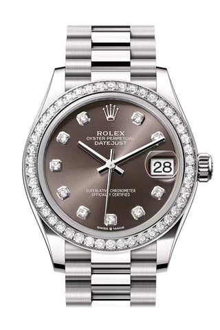 Rolex 278289RBR Datejust 31 Grey Diamond Dial Diamond Bezel White Gold President Bracelet