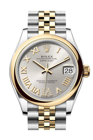Rolex 278243 Datejust 31 Silver Roman Pave 6 Dial Dome Bezel Yellow Gold Steel Jubilee Bracelet