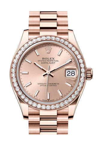 Rolex 278285RBR Datejust 31 Rose Dial Diamond Bezel Rose Gold President Bracelet