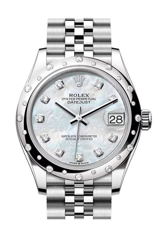 Rolex 278344RBR Datejust 31 Mop Diamond Dial Dome Diamond Bezel White Gold Jubilee Bracelet