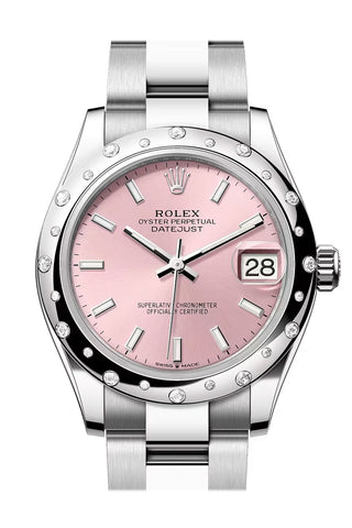 Rolex 278344RBR Datejust 31 Pink Dial Dome Diamond Bezel White Gold Oyster Bracelet