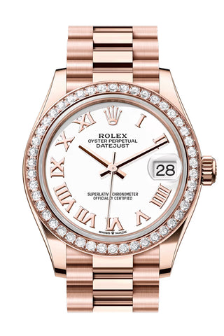 Rolex 278285RBR Datejust 31 White Roman Dial Diamond Bezel Rose Gold President Bracelet