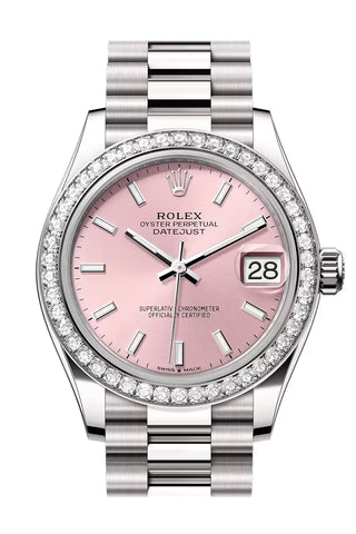 Rolex 278289RBR Datejust 31 PInk Dial Diamond Bezel White Gold President Bracelet