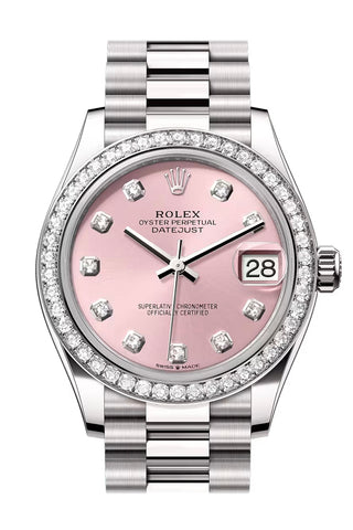 Rolex 278289RBR Datejust 31 Pink Diamond Dial Diamond Bezel White Gold President Bracelet
