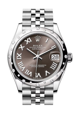 Rolex 278344RBR Datejust 31 Grey Roman Dial Dome Diamond Bezel White Gold Jubilee Bracelet