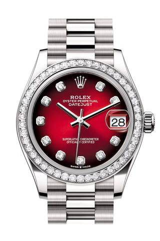 Rolex 278289RBR Datejust 31 Red Ombre Diamond Dial Diamond Bezel White Gold President Bracelet