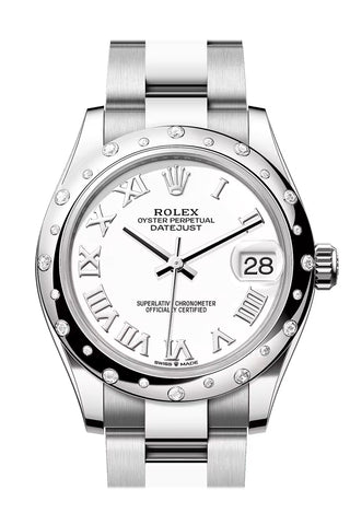 Rolex 278344RBR Datejust 31 White Roman Dial Dome Diamond Bezel White Gold Oyster Bracelet