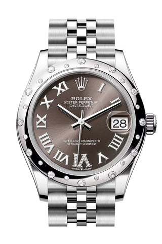 Rolex 278344RBR Datejust 31 Grey Roman Pave 6 Dial Dome Diamond Bezel White Gold Jubilee Bracelet