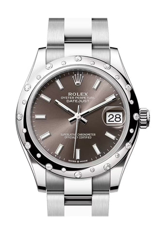 Rolex 278344RBR Datejust 31 Grey Dial Dome Diamond Bezel White Gold Oyster Bracelet