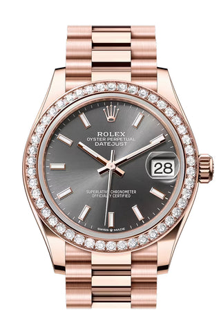 Rolex 278285RBR Datejust 31 Slate Dial Diamond Bezel Rose Gold President Bracelet