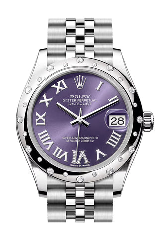 Rolex 278344RBR Datejust 31 Aubergine Roman Pave 6 Dial Dome Diamond Bezel White Gold Jubilee Bracelet