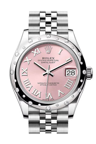 Rolex 278344RBR Datejust 31 Pink Roman Dial Dome Diamond Bezel White Gold Jubilee Bracelet
