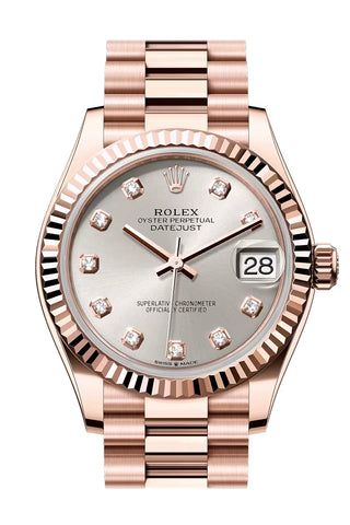 Rolex 278275 Datejust 31 Silver Diamond Dial Fluted Bezel Rose Gold President Bracelet