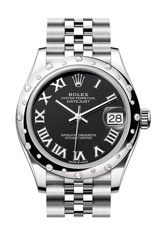 Rolex 278344RBR Datejust 31 Roman Black Dial Dome Diamond Bezel White Gold Jubilee Bracelet