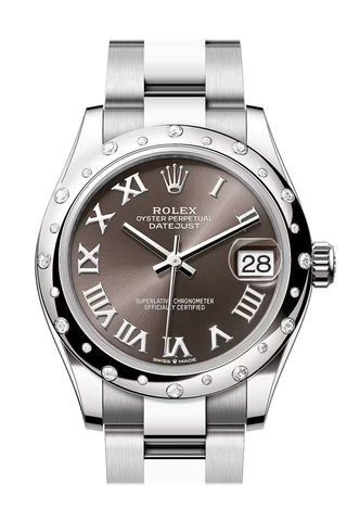 Rolex 278344RBR Datejust 31 Grey Roman Dial Dome Diamond Bezel White Gold Oyster Bracelet