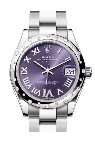 Rolex 278344RBR Datejust 31 Aubergine Roman Pave 6 Dial Dome Diamond Bezel White Gold Oyster Bracelet