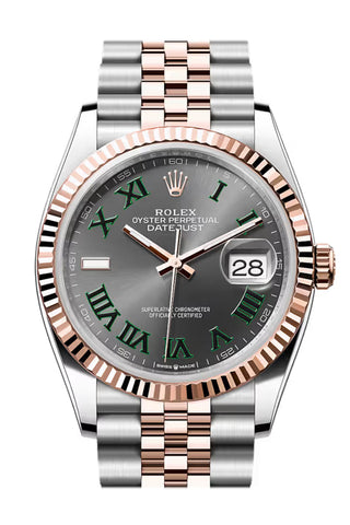 Rolex 126231 Datejust 36 Slate Dial Fluted Bezel Rose Gold Steel Jubilee Bracelet
