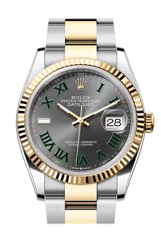 Rolex 126233 Datejust 36 Slate Dial Fluted Bezel Yellow Gold Steel Oyster Bracelet