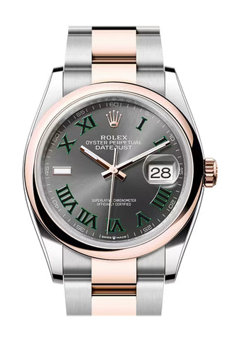 Rolex 126201 Datejust 36 Slate Dial Smooth Bezel Rose Gold Steel Oyster Bracelet