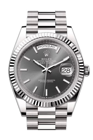 Rolex 228239-0060 Day-Date 40 SLATE Dial FLUTED Bezel WHITE GOLD PRESIDENT Bracelet