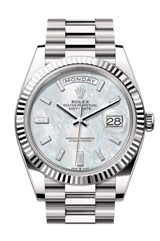 Rolex 228239-0078 Day-Date 40 MOP BAGUETTE Dial BAGUETTE Bezel WHITE GOLD PRESIDENT Bracelet