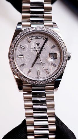 Rolex Day-Date 40 Meteorite Baguette Diamond Dial Diamond Bezel White Gold President Automatic Men's Watch 228349RBR 228349