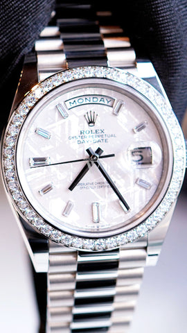 Rolex Day-Date 40 Meteorite Baguette Diamond Dial Diamond Bezel White Gold President Automatic Men's Watch 228349RBR 228349