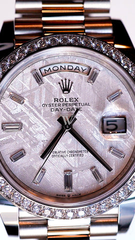 Rolex Day-Date 40 Meteorite Baguette Diamond Dial Diamond Bezel White Gold President Automatic Men's Watch 228349RBR 228349