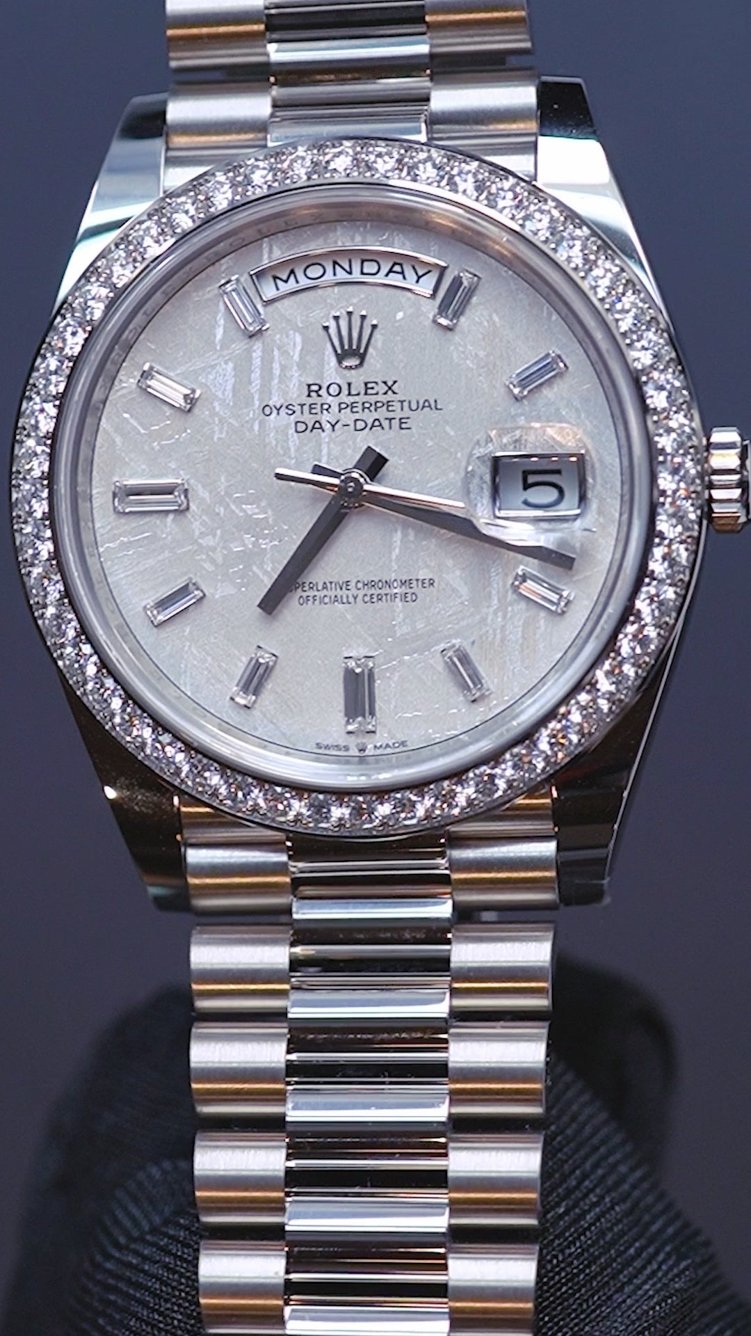 Rolex Day-Date 40 Meteorite Baguette Diamond Dial Diamond Bezel White Gold President Automatic Men's Watch 228349RBR 228349