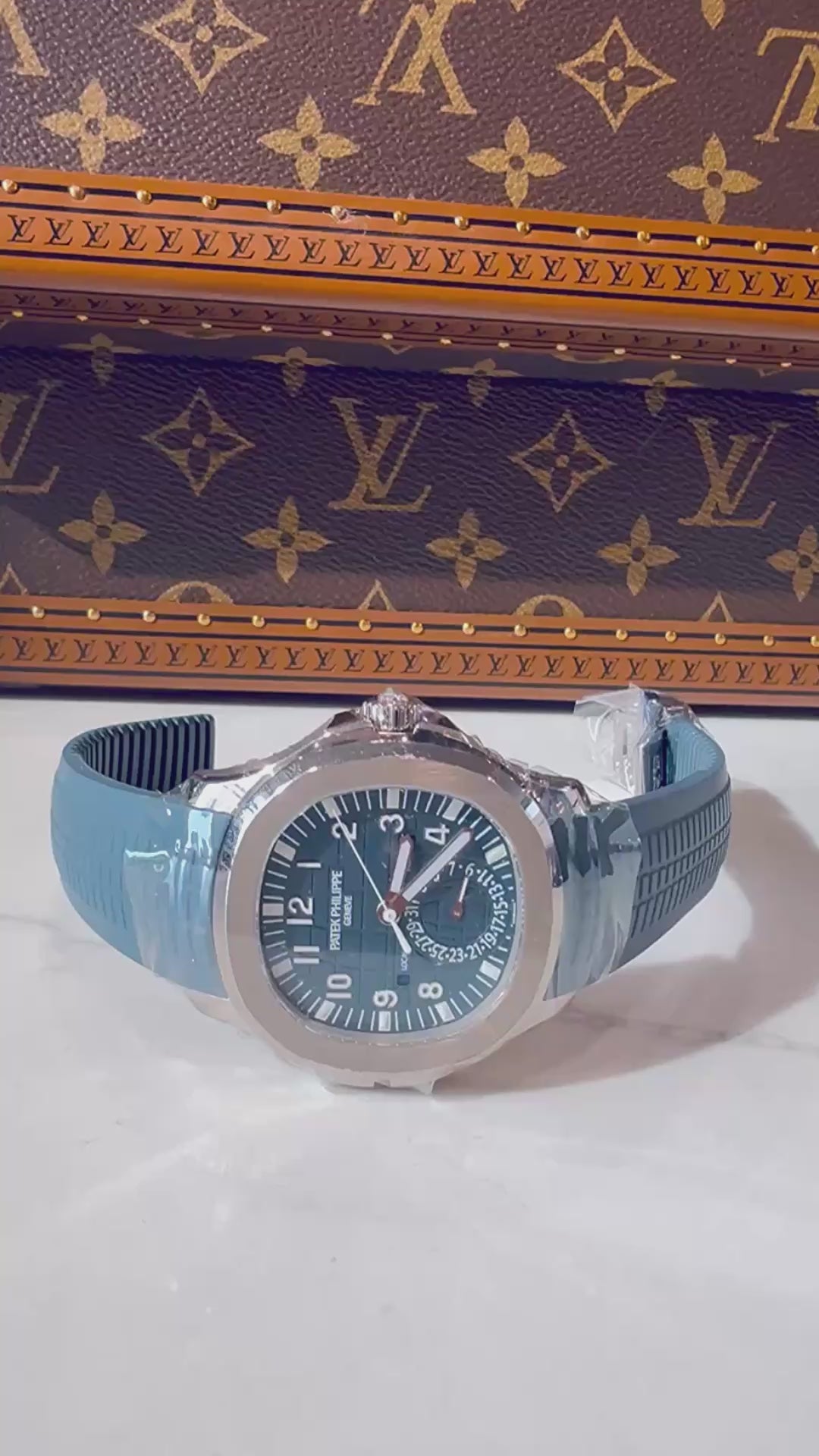 Patek Philippe 5164G Aquanaut  Travel Time Blue Gray Dial White Gold Watch