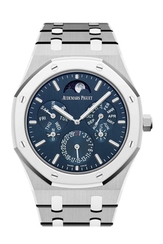 Audemars Piguet Royal Oak 41 Perpetual Calendar Ultra-Thin Titanium Blue Dial Platinum Bezel Watch