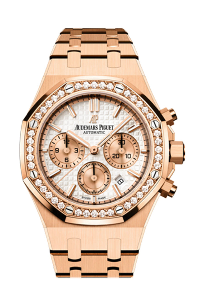 Audemars Piguet Royal Oak 38 Chronograph Rose Gold Silver Dial Diamond Bezel 26315Or.zz.1256Or.01