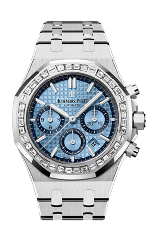 Audemars Piguet Royal Oak 38 Chronograph White Gold Blue Dial Diamond Bezel Watch