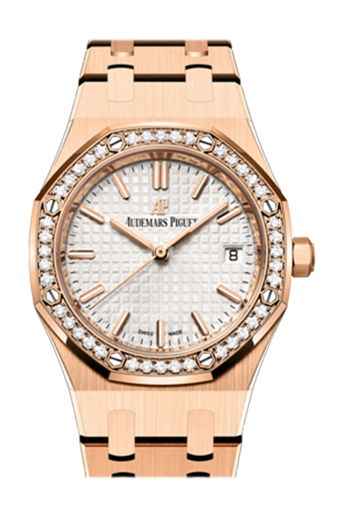 Audemars Piguet Royal Oak 34 Rose Gold Silver Dial Diamond Bezel 77351Or.zz.1261Or.01 Watch