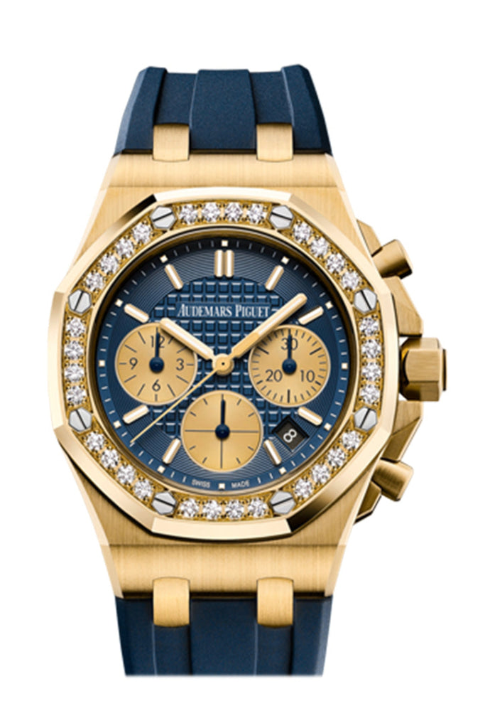 Audemars Piguet Royal Oak Offshore 37 Chronograph Yellow Gold Blue Dial Diamond