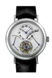 Breguet Tourbillon Silver Dial Platinum Black Leather Men's Watch 3657PT129V6