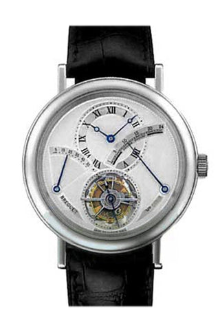 Breguet Tourbillon Silver Dial Platinum Black Leather Mens Watch 3657Pt129V6