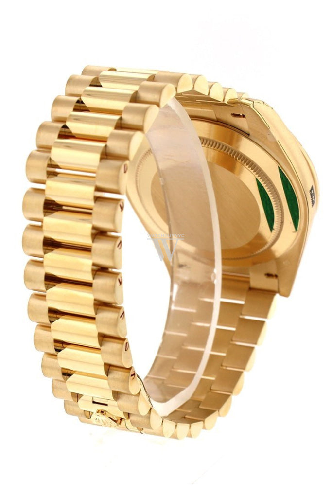 Rolex Day-Date 40 Champagne 10 Baguette Diamond Dial 18K Yellow Gold President Automatic Mens Watch