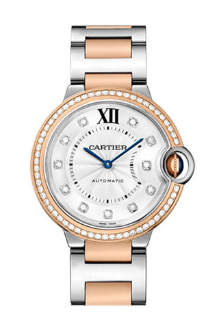 Cartier Ballon Bleu 36Mm Diamond Dial Steel Rose Gold W3Bb0004 Watch