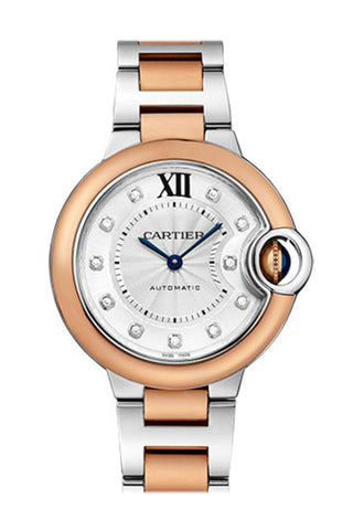 Cartier Ballon Bleu 33Mm Diamond Dial Steel Rose Gold W3Bb0006 Watch