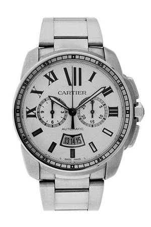 Cartier Calibre de Chronograph Silver Dial Men's Watch W7100045