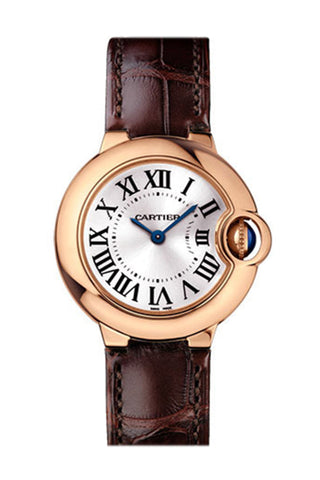 Cartier Ballon Bleu 28Mm Silver Dial 18K Rose Gold Ladies Watch Wgbb0007