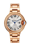 Cartier Ballon Bleu 33MM Silver Dial Automatic Ladies 18kt Rose Gold Diamond Watch WJBB0036