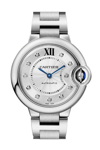 Cartier Ballon Bleu De 33Mm Diamond Dial W4Bb0021 Silver Watch