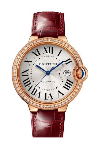 Cartier Ballon Bleu 40mm Diamond Bezel Silver Dial Rose Gold WJBB0056